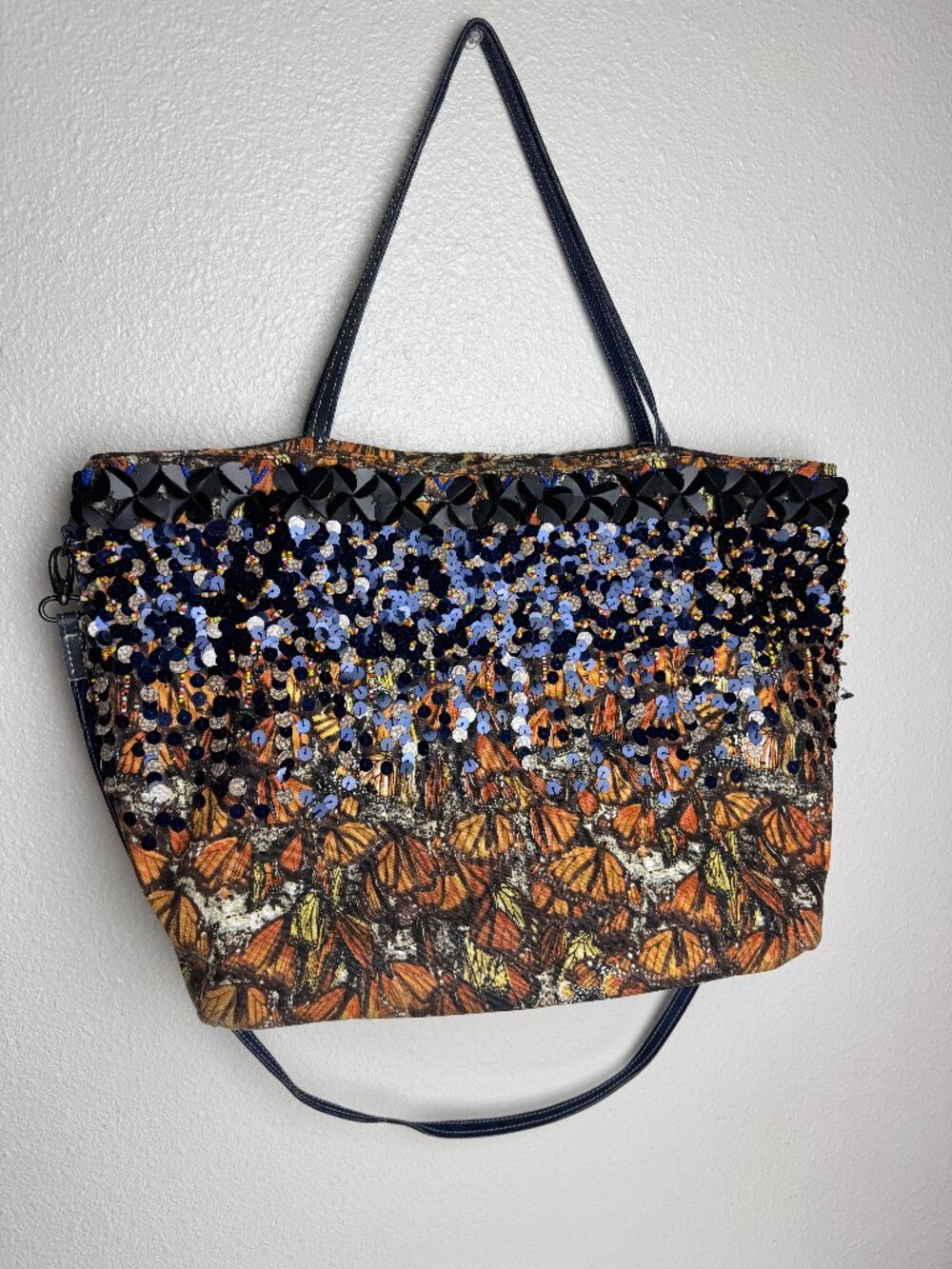 Anthropology JASPER & JERRA Tote Bag Butterfly Print Sequins